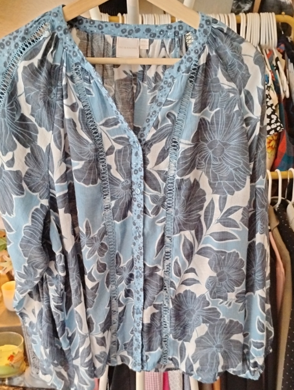 Zac & Rachel Boho Romantic Floral Lace Sheer Coastal Top - Picture 6 of 10